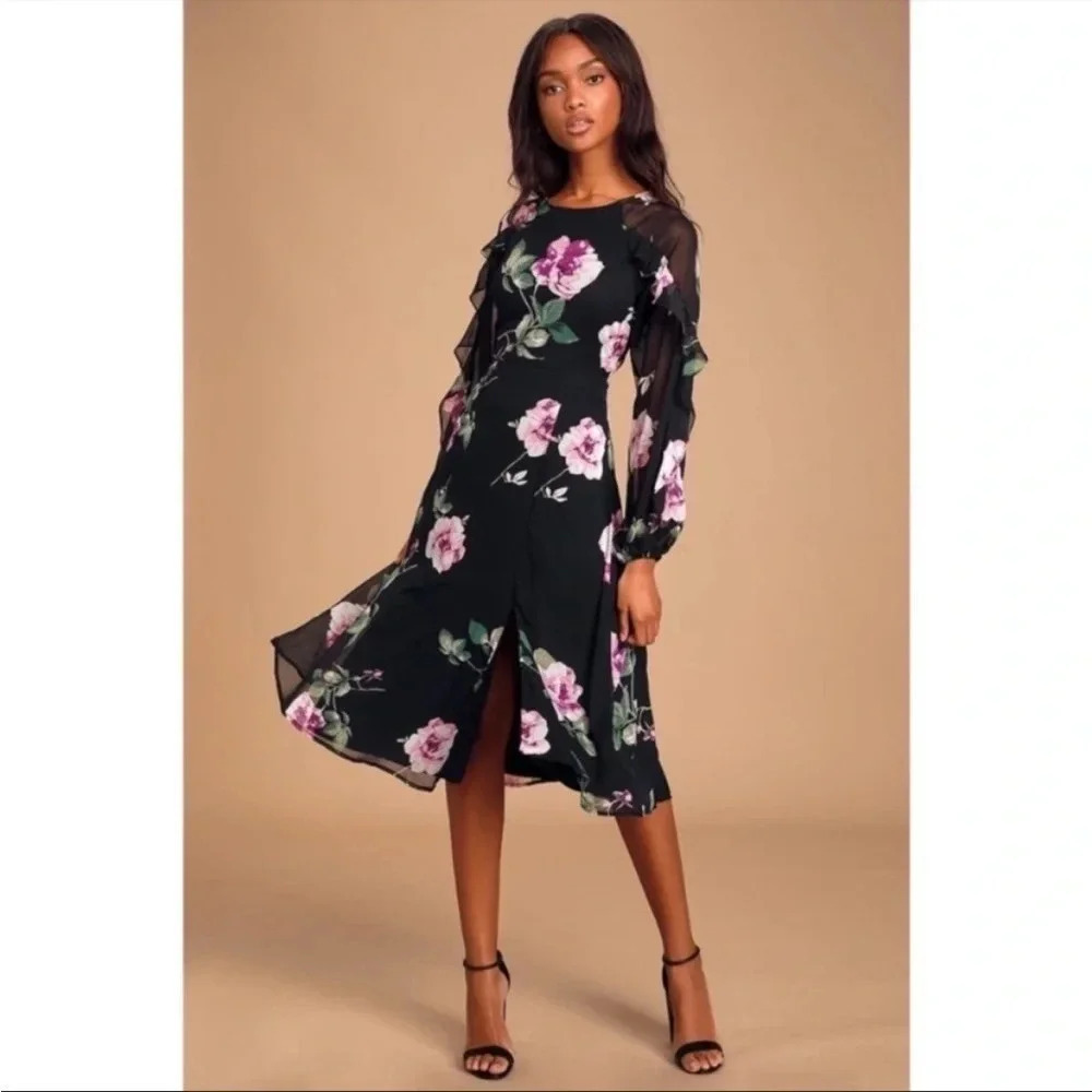 Lulus Once & flor all floral ruffle midi dress